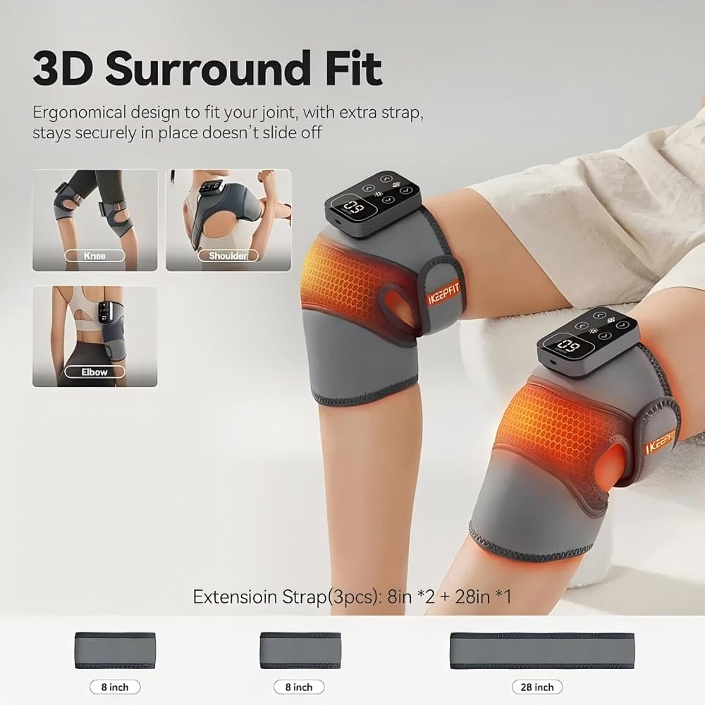 Cordless Electric Knee Massager 3 Vibrations 5 Heating Levels For Shoulder & Elbow (1 Piece)