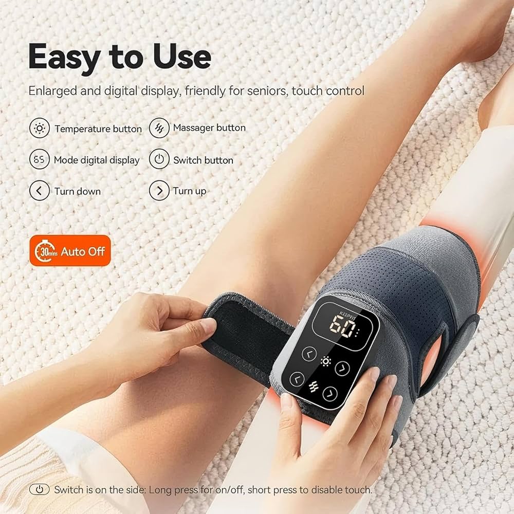Cordless Electric Knee Massager 3 Vibrations 5 Heating Levels For Shoulder & Elbow (1 Piece)
