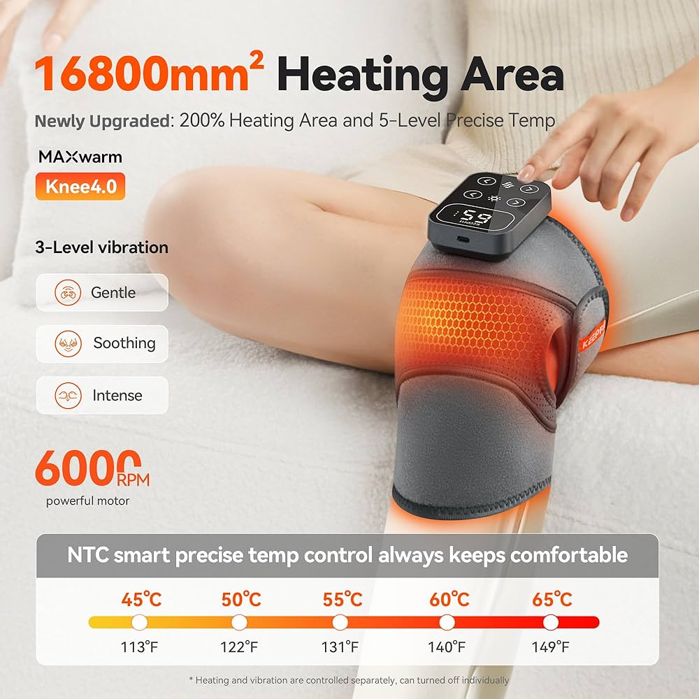 Cordless Electric Knee Massager 3 Vibrations 5 Heating Levels For Shoulder & Elbow (1 Piece)