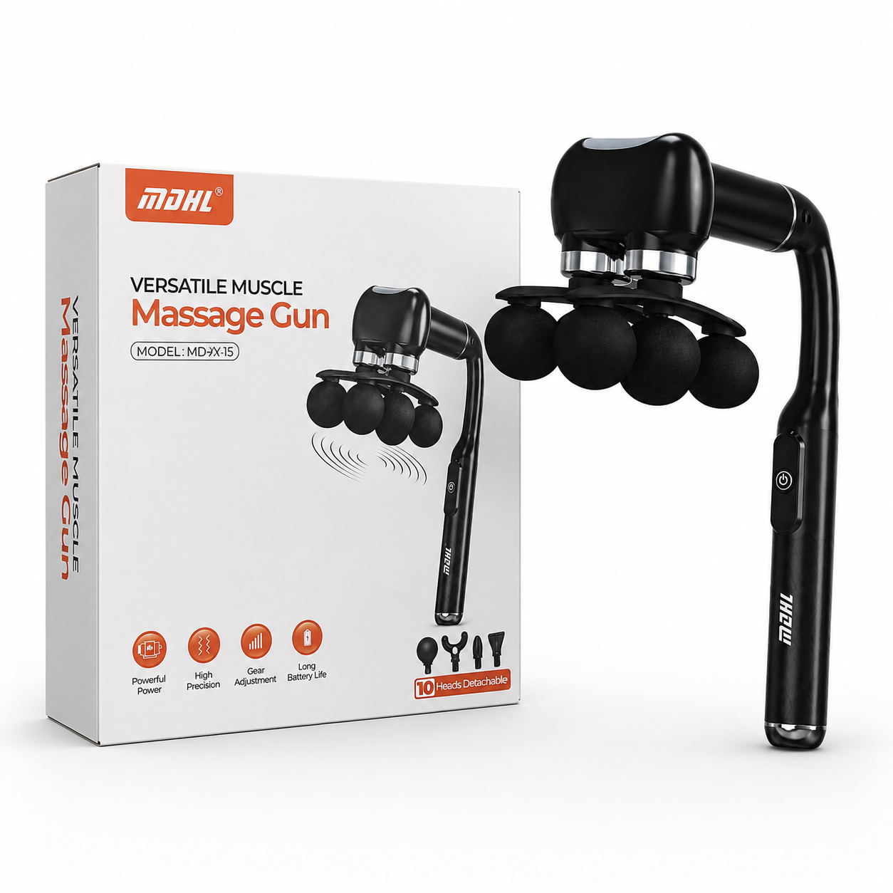 MDHL Deep Tissue Massage Gun – 10 Heads Portable Body Massager