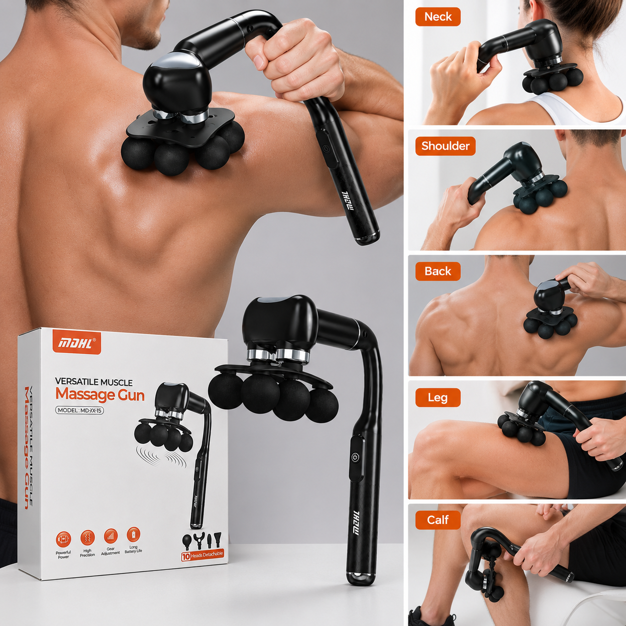 MDHL Deep Tissue Massage Gun – 10 Heads Portable Body Massager