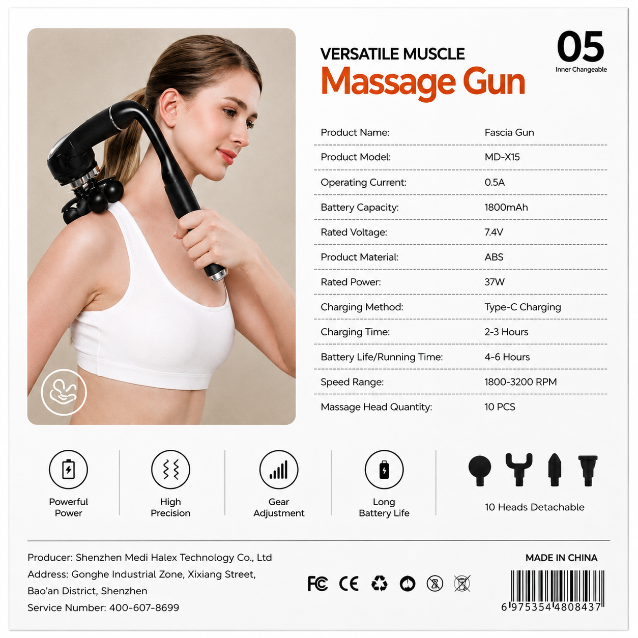 MDHL Deep Tissue Massage Gun – 10 Heads Portable Body Massager