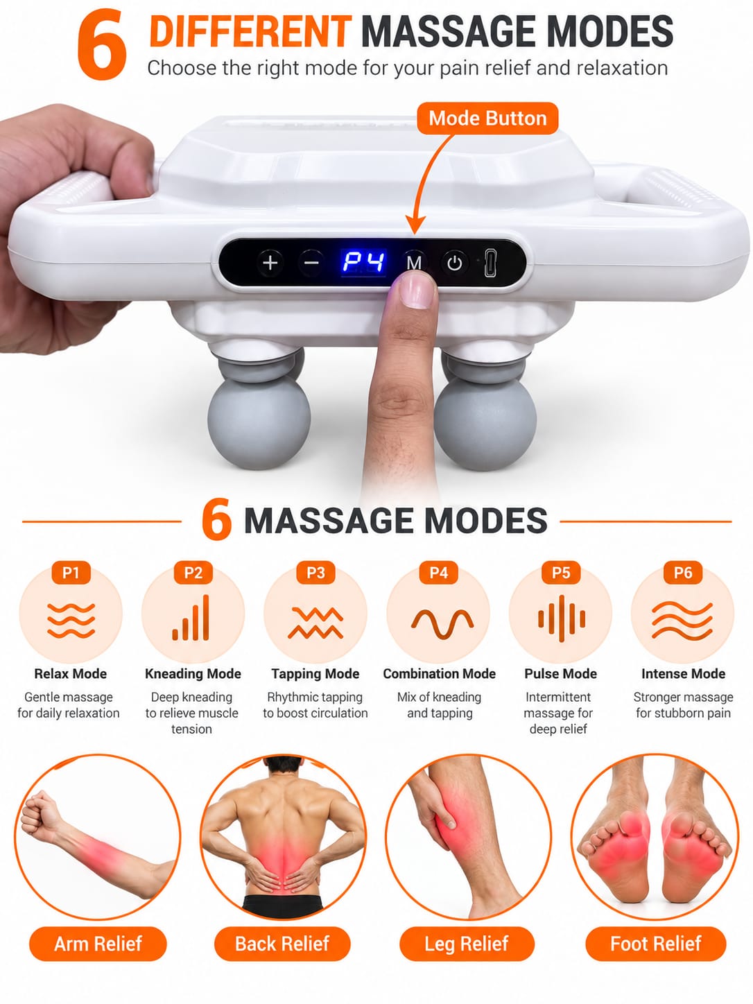 6-Head Fascia Muscle Massager Gun – Deep Tissue Relief for Back, Waist, and Legs