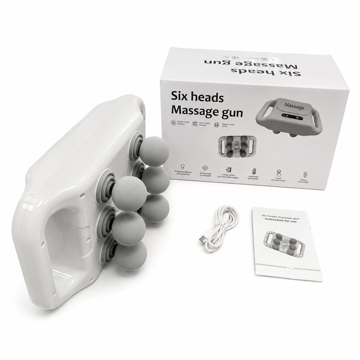 Premium 6-Head Fascia Muscle Massager Gun – Deep Tissue Pain Relief for Back, Waist & Legs