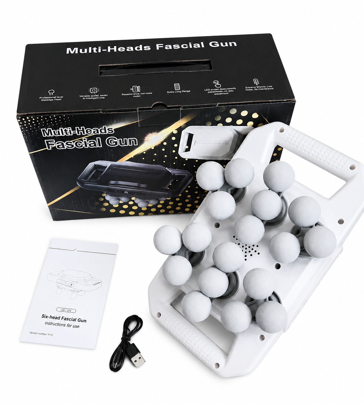 Multi-Head Fascia Muscle Massager Gun – Deep Tissue Relief for Back, Waist, and Legs