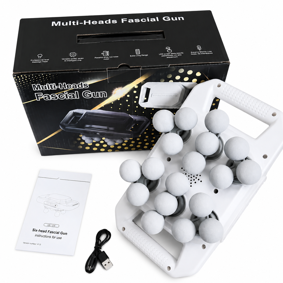Multi-Head Fascia Muscle Massager Gun – Deep Tissue Relief for Back, Waist, and Legs