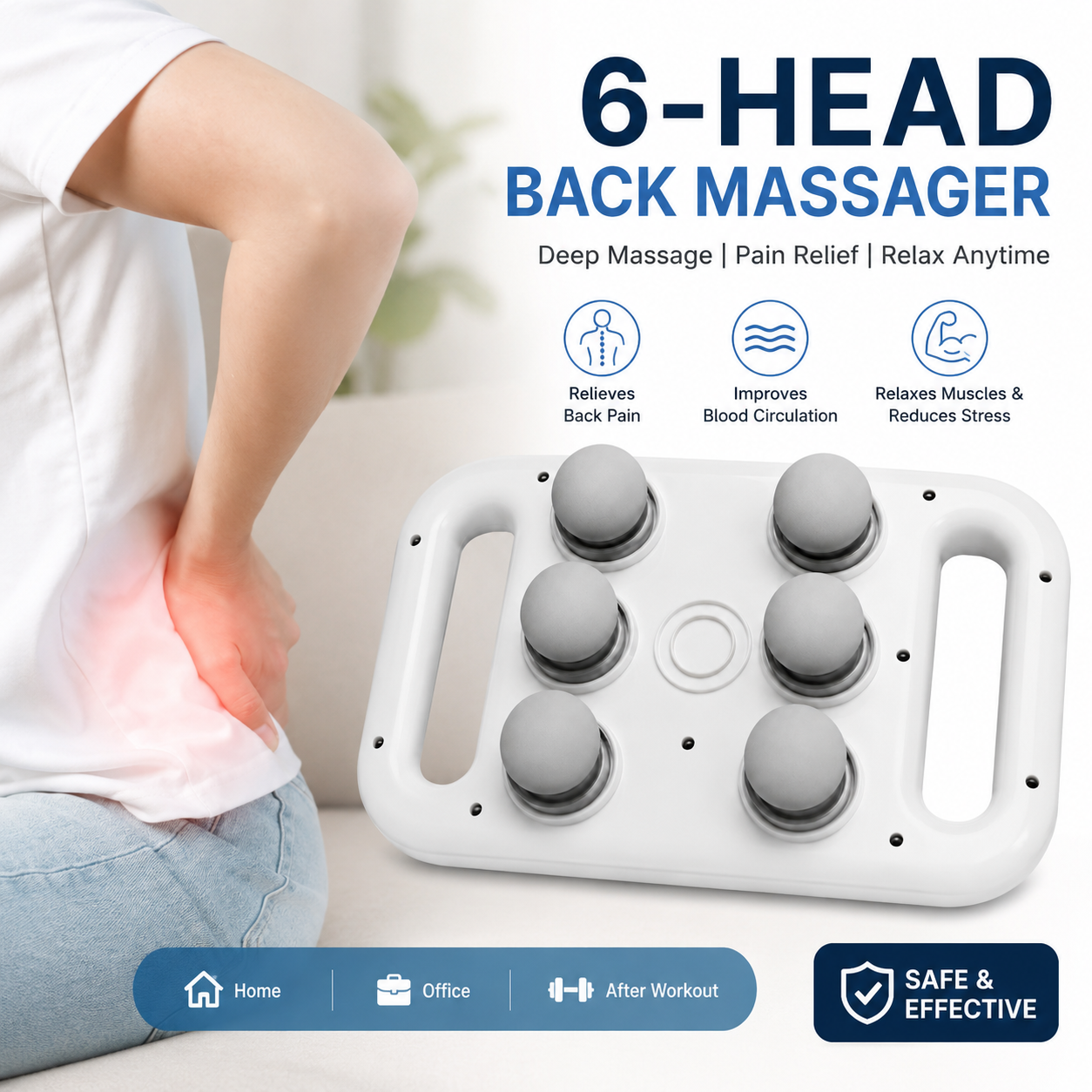 6-Head Fascia Muscle Massager Gun – Deep Tissue Relief for Back, Waist, and Legs