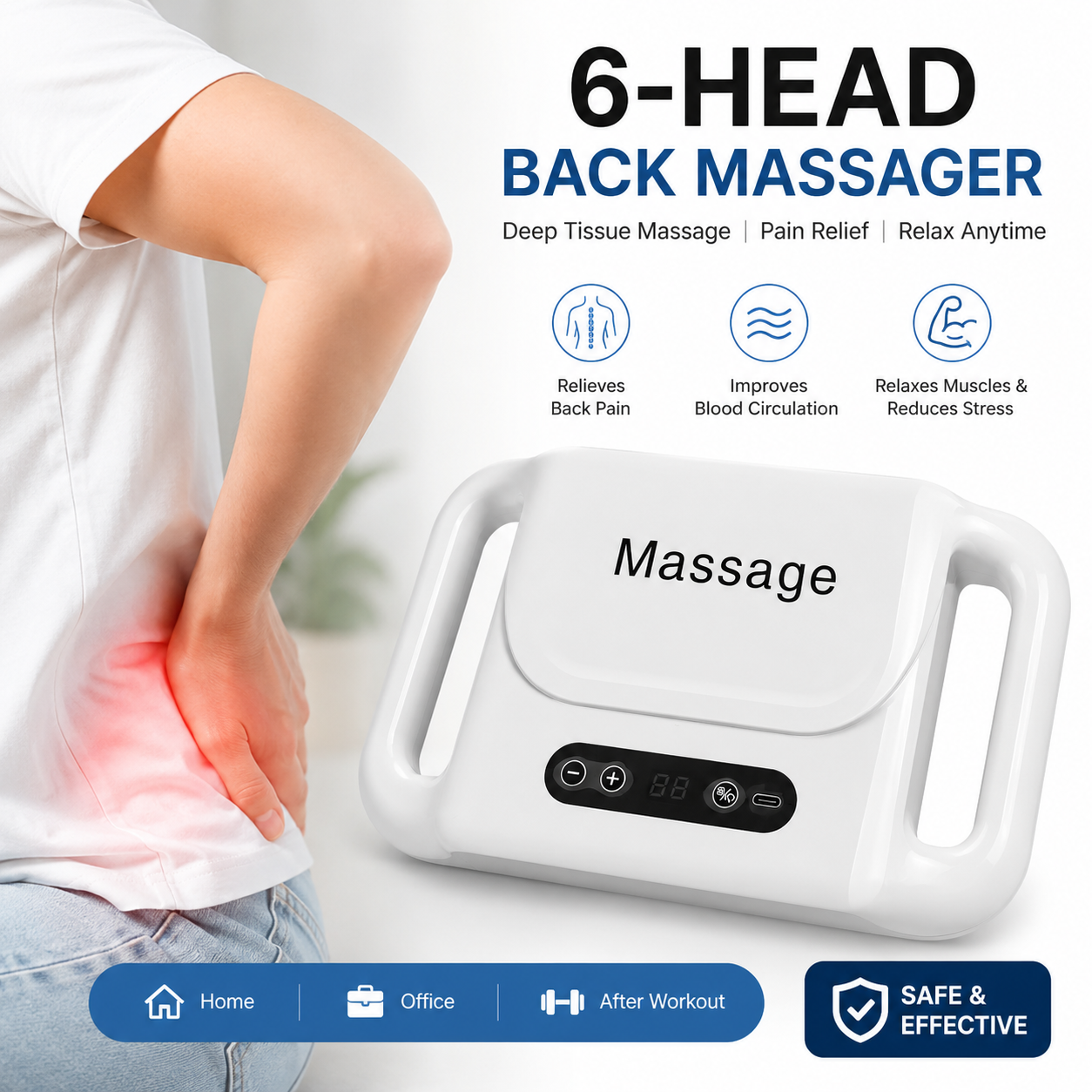6-Head Fascia Muscle Massager Gun – Deep Tissue Relief for Back, Waist, and Legs