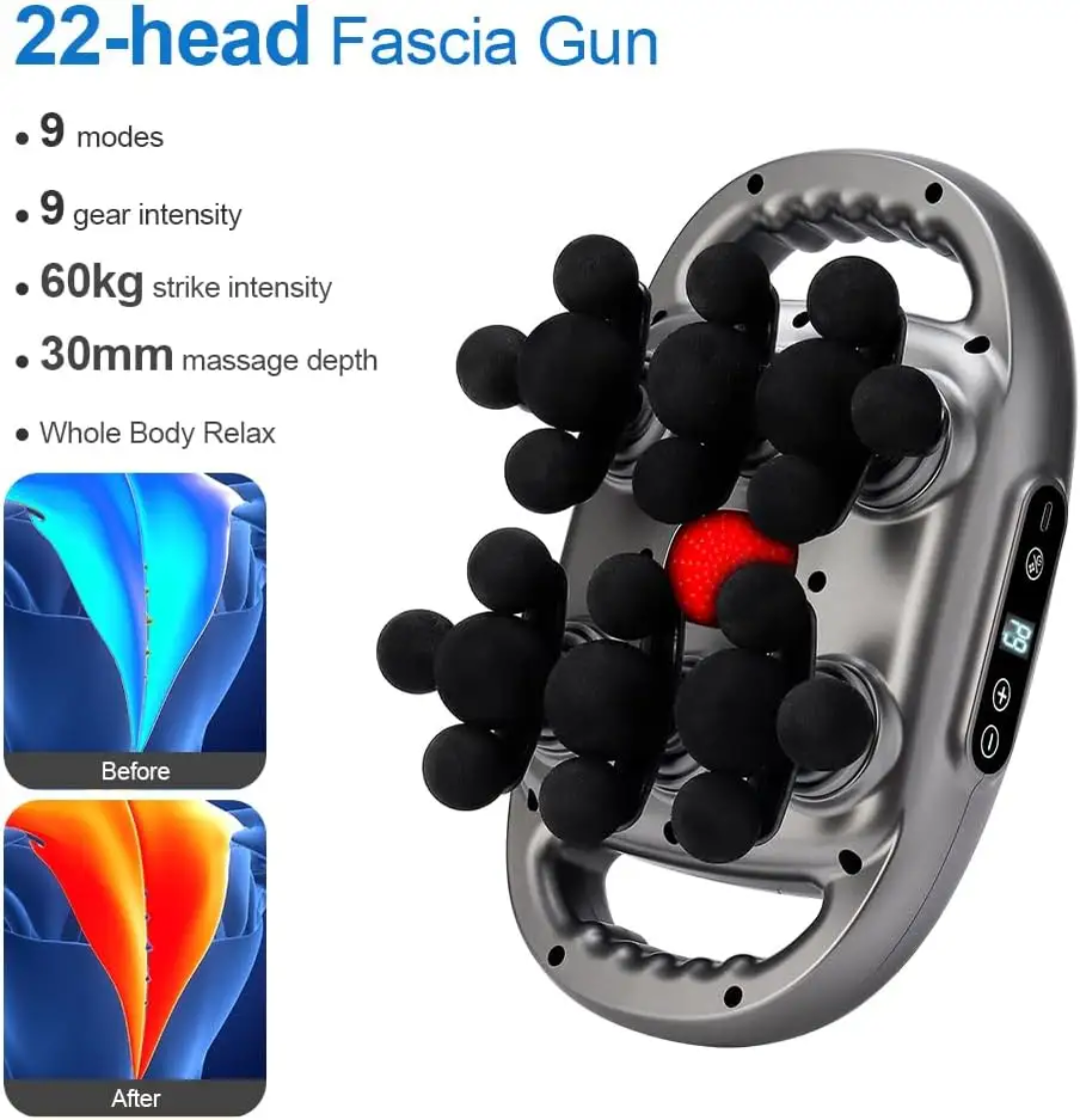 22-Head Massager Professional Deep Tissue Muscle Fascia Gun Massager for Pain Relief & Quick Workout Recovery