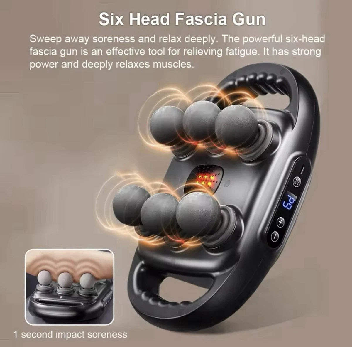 6-Head Fascia Muscle Massager Gun – Deep Tissue Relief for Back, Waist, and Legs