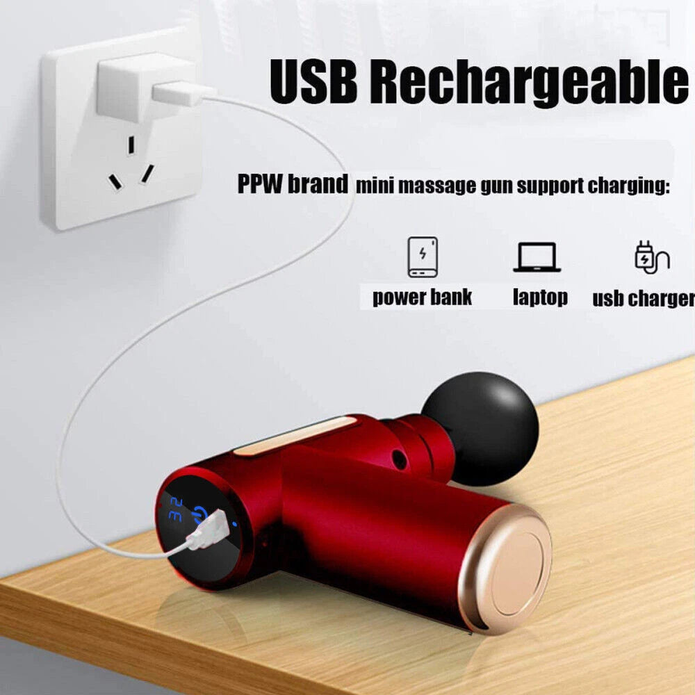 Mini Massage Gun, Percussion Deep Tissues Muscle Massager Gun with 6 Speeds